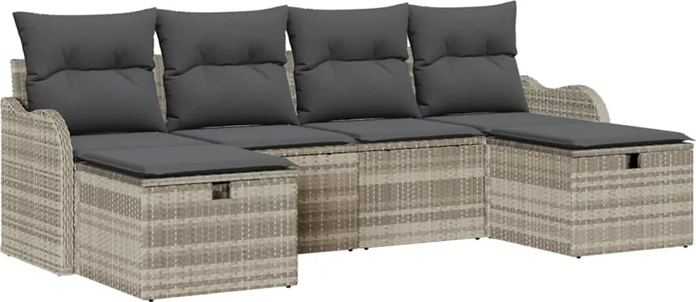 vidaXL Set de canapea cu pernă Manual 6 pcs Gri deschis poliratan