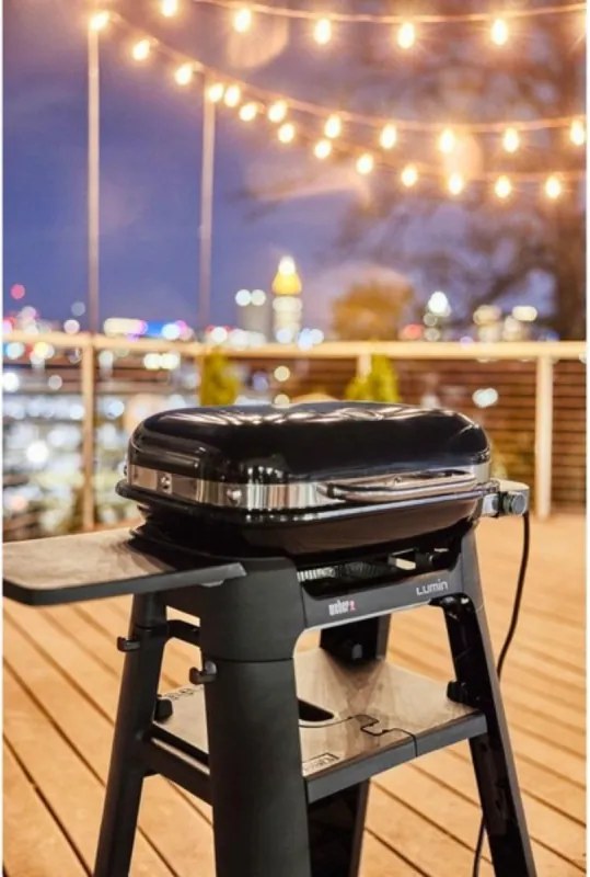 Gratar electric Weber Lumin Compact WB91010979DL, 2200 W, 315 °C MAX, Grill din fonta emailate cu portelan, Negru