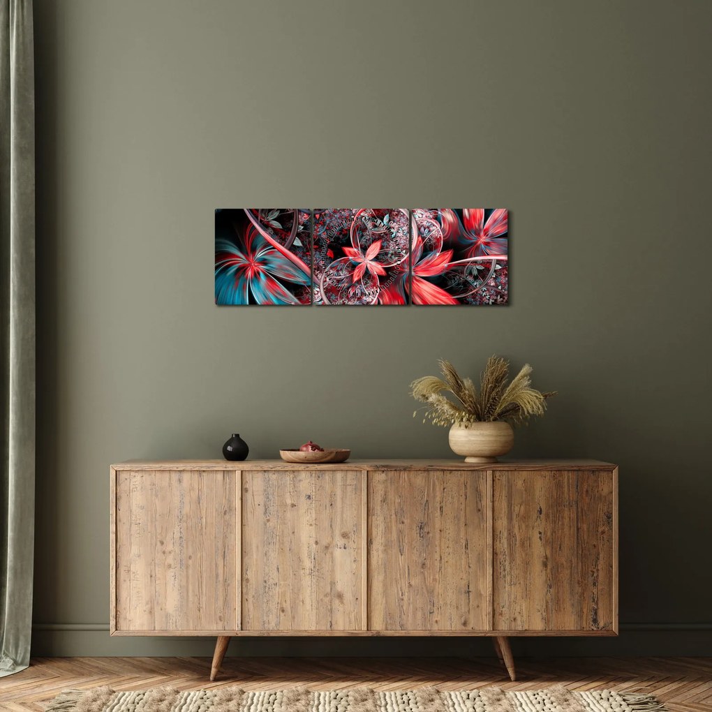 Tablou abstract cu flori exotice (cu ceas) (90x30 cm)