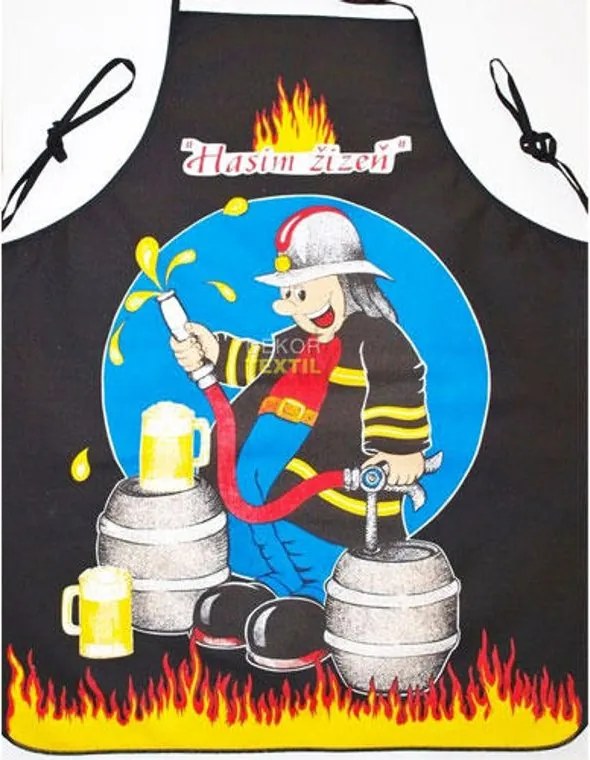 decoDoma Şorţ de bucătărie - pompier negru