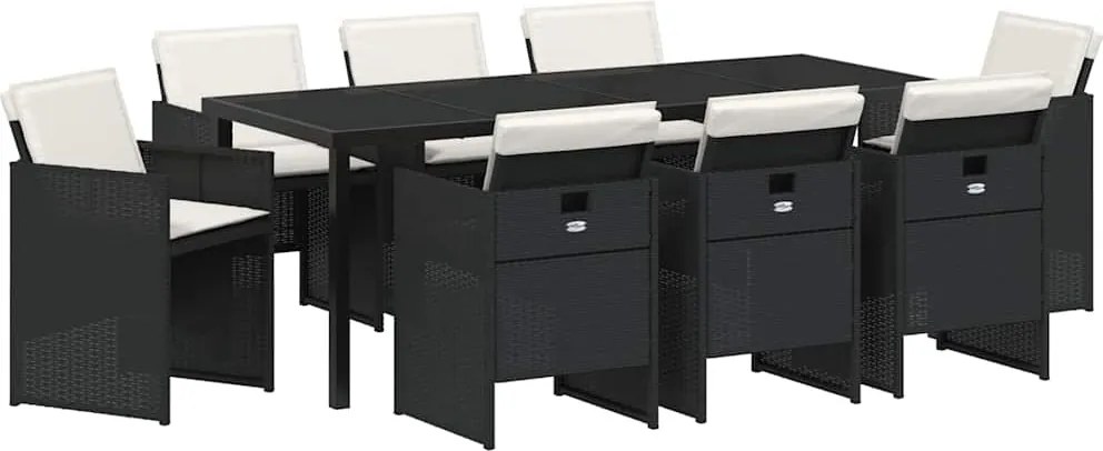 vidaXL Set de masă pentru grădină cu pernă 9 pcs Negru poliratan
