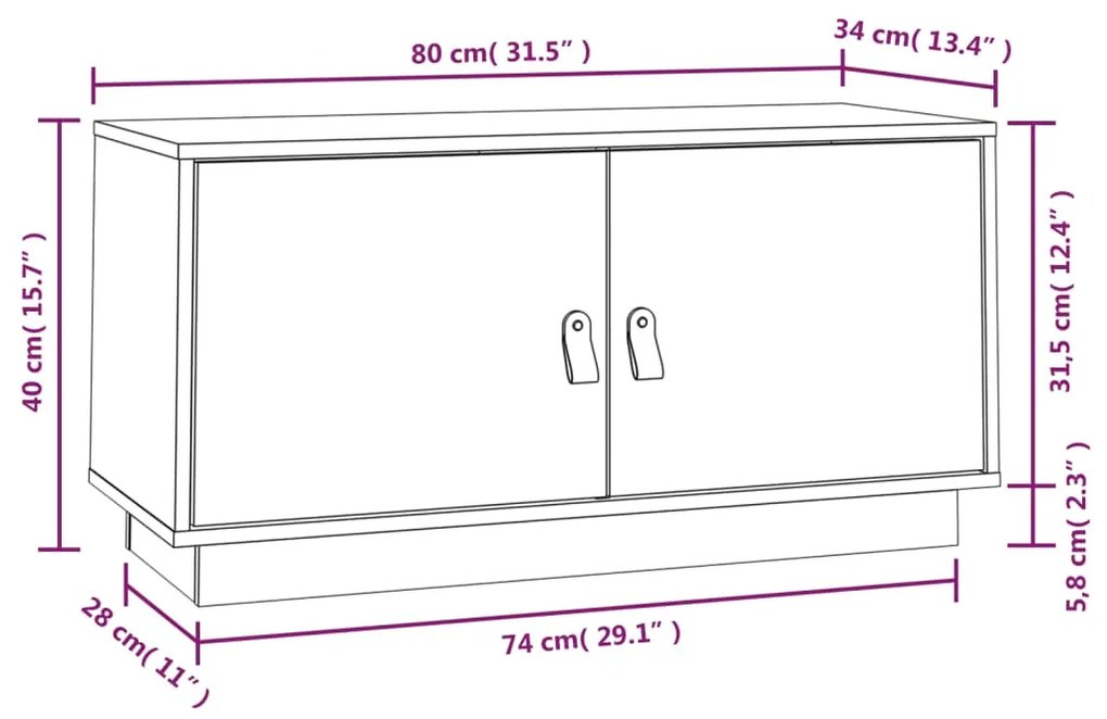 Comoda TV, alb, 80x34x40 cm, lemn masiv de pin 1, Alb