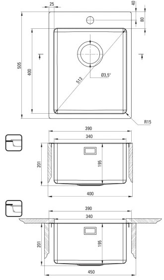 Chiuvetă de bucătărie Deante ZPO_010E OLFATO 50,5x39 cm oțel periat