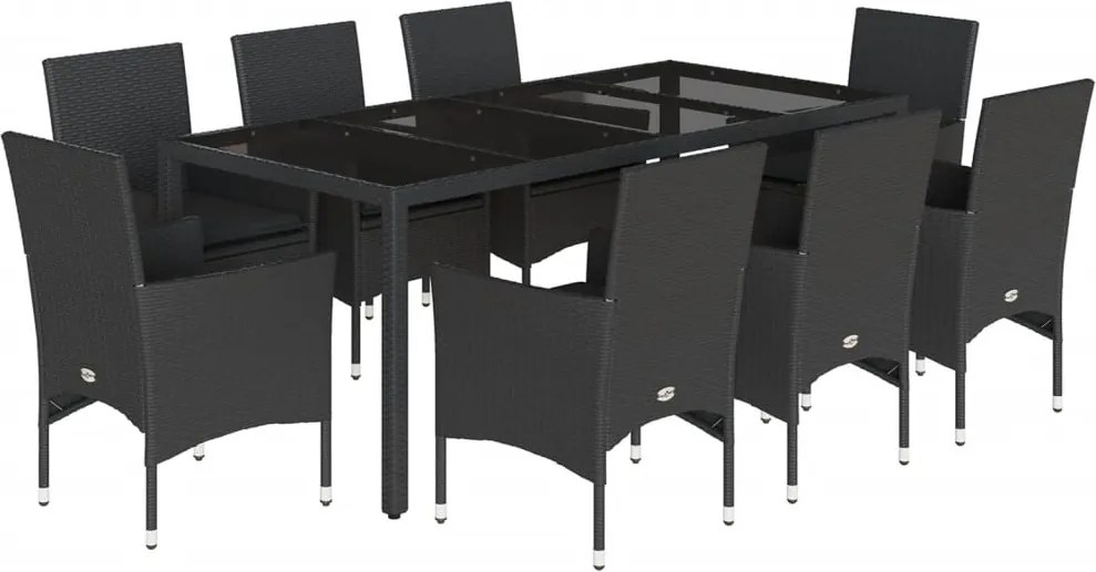 vidaXL Set mobilier de grădină cu perne 9 piese negru poliratan&sticlă