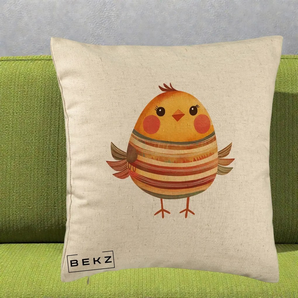 Perna Decorativa Pui Kawaii Portocaliu Dungi Calde, 40x40 cm, Bej, Husa Detasabila, Perna Inclusa, BEKZ®