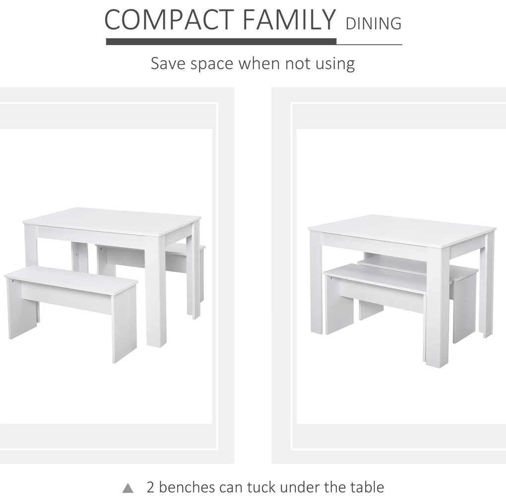 HOMCOM Set Mobilier Bucătărie Modern, Masă Albă cu 2 Bănci, Design Compact, Ideal pentru Spații Mici, Alb | Aosom Romania