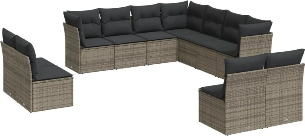 vidaXL Set canapele de grădină cu perne, 11 piese, gri, poliratan