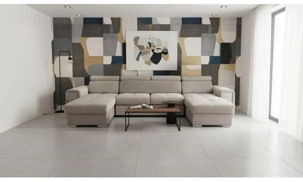 Colțar extensibil SALVADA, reversibil în formă de U, cu spațiu de depozitare, bej