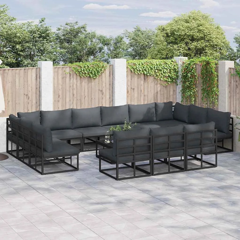 vidaXL Set de canapele pentru grădină cu pernă 13 pcs Negru Aluminiu