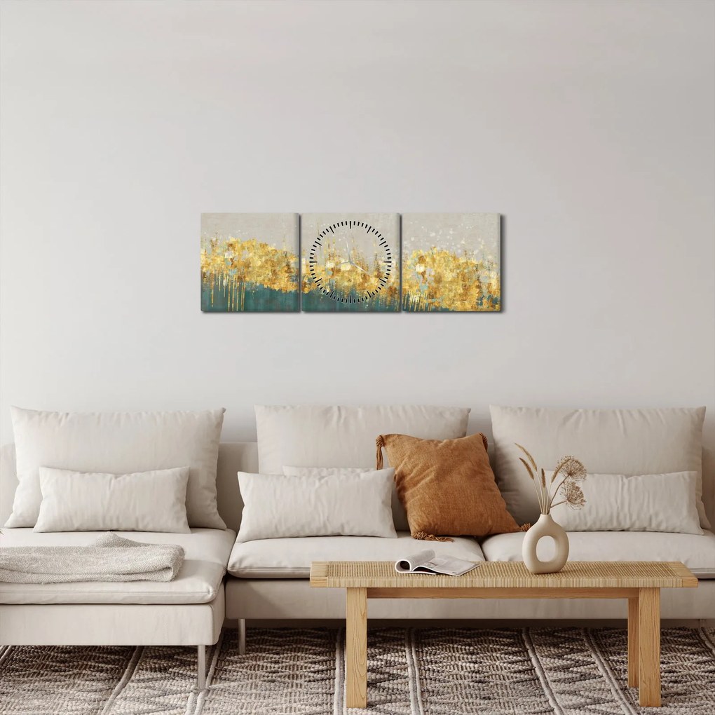 Tablou - Textura cu decor auriu (cu ceas) (90x30 cm)