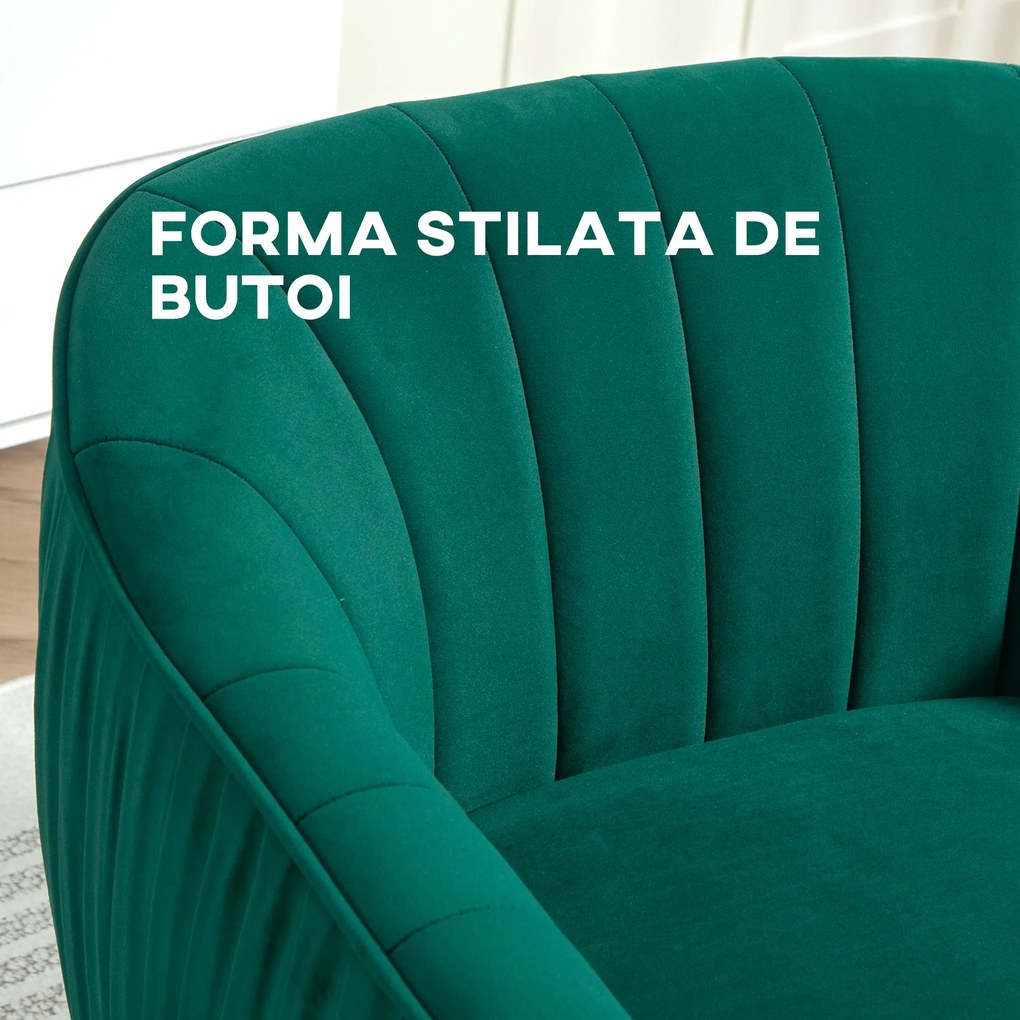 HOMCOM Fotoliu Elegant din Catifea Verde cu Picioare Metalice Aurii Confort Superior pentru Living | Aosom Romania