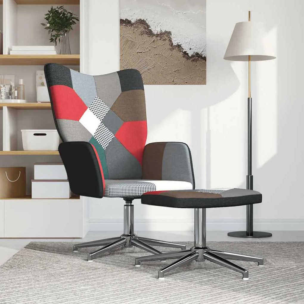 328202 vidaXL Scaun de relaxare cu taburet, textil, petice
