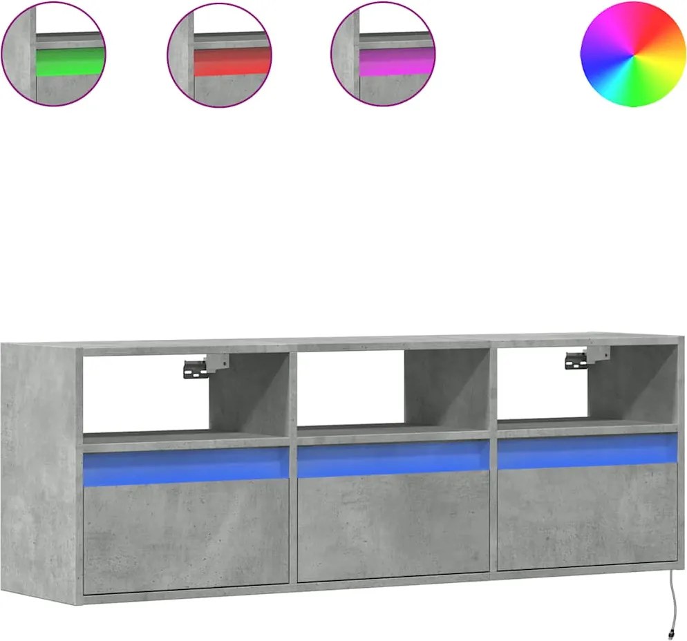 vidaXL Comodă TV de perete cu lumini LED, gri beton, 130x31x45 cm