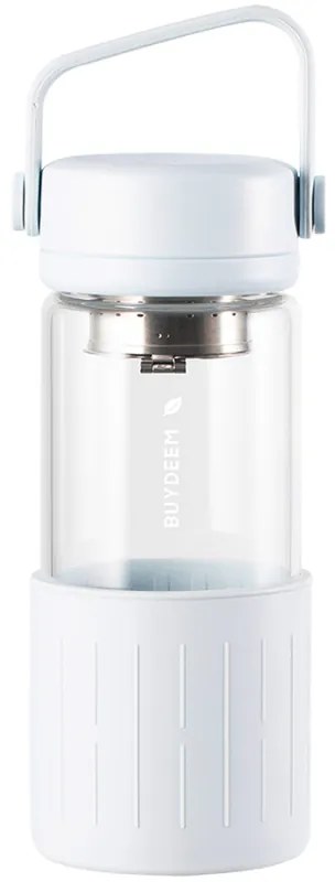 Sticla de ceai cu infuzor BUYDEEM DG42, 300 ml, Protectie silicon, Alb