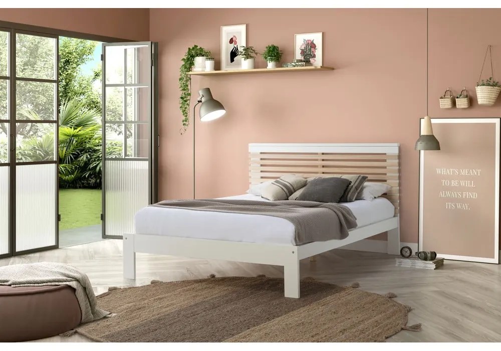 Pat matrimonial alb cu somieră 140x190 cm Vectra – Marckeric