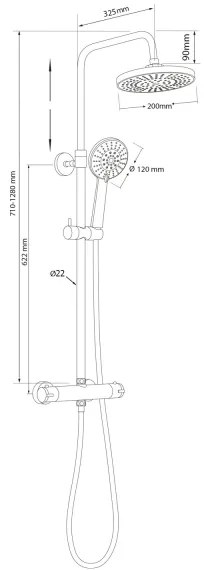 Set de duș cu baterie termostatică Aqualine LIGA crom lucios