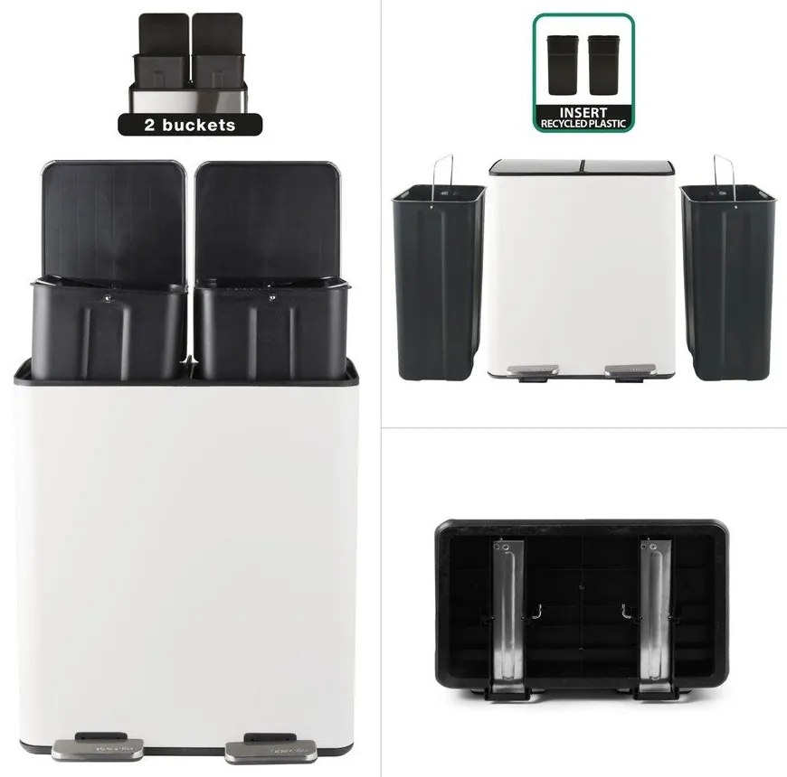 Coș de gunoi alb mat pentru reciclare/cu pedală 2x20 l din oțel Aliya – Spirella