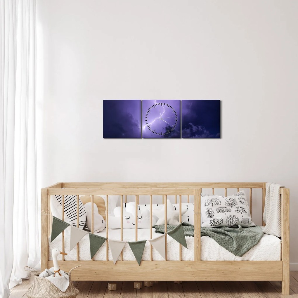 Tablou - cerul violet cu fulger (cu ceas) (90x30 cm)
