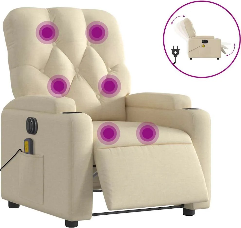 vidaXL Fotoliu electric de masaj rabatabil, crem, textil