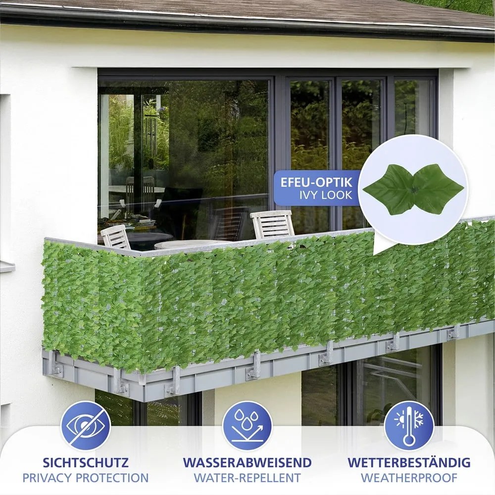 Paravan pentru balcon verde din plastic 300x100 cm Ivy – Maximex