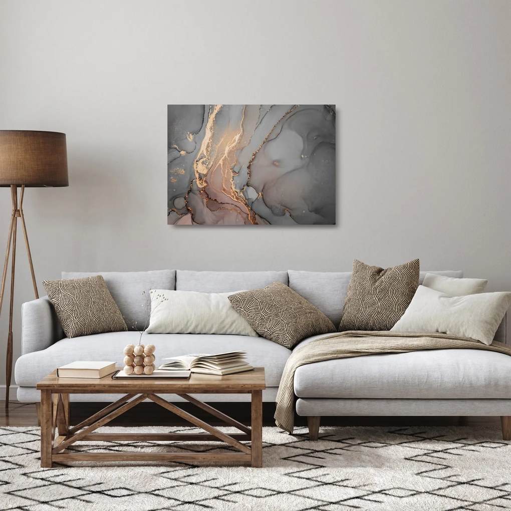 Tablou pe sticlă - Marmură gri-auriu (70x50 cm)