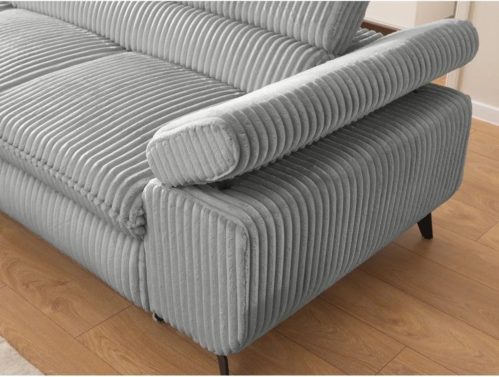 Colțar gri deschis cu tapițerie din catifea reiată (cu colț pe partea stângă/în formă de ”L”) Marbeya – Ropez