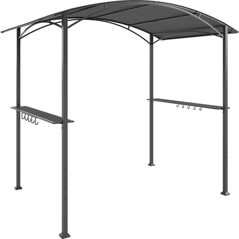 Outsunny Gazebo pentru Grătar 2.5x1.5 m, Pergolă pentru Grătar cu 2 Rafturi Laterale și Cârlige, Cadru din Oțel și Acoperiș din Poliester pentru Grădină, Gri Închis | Aosom Romania