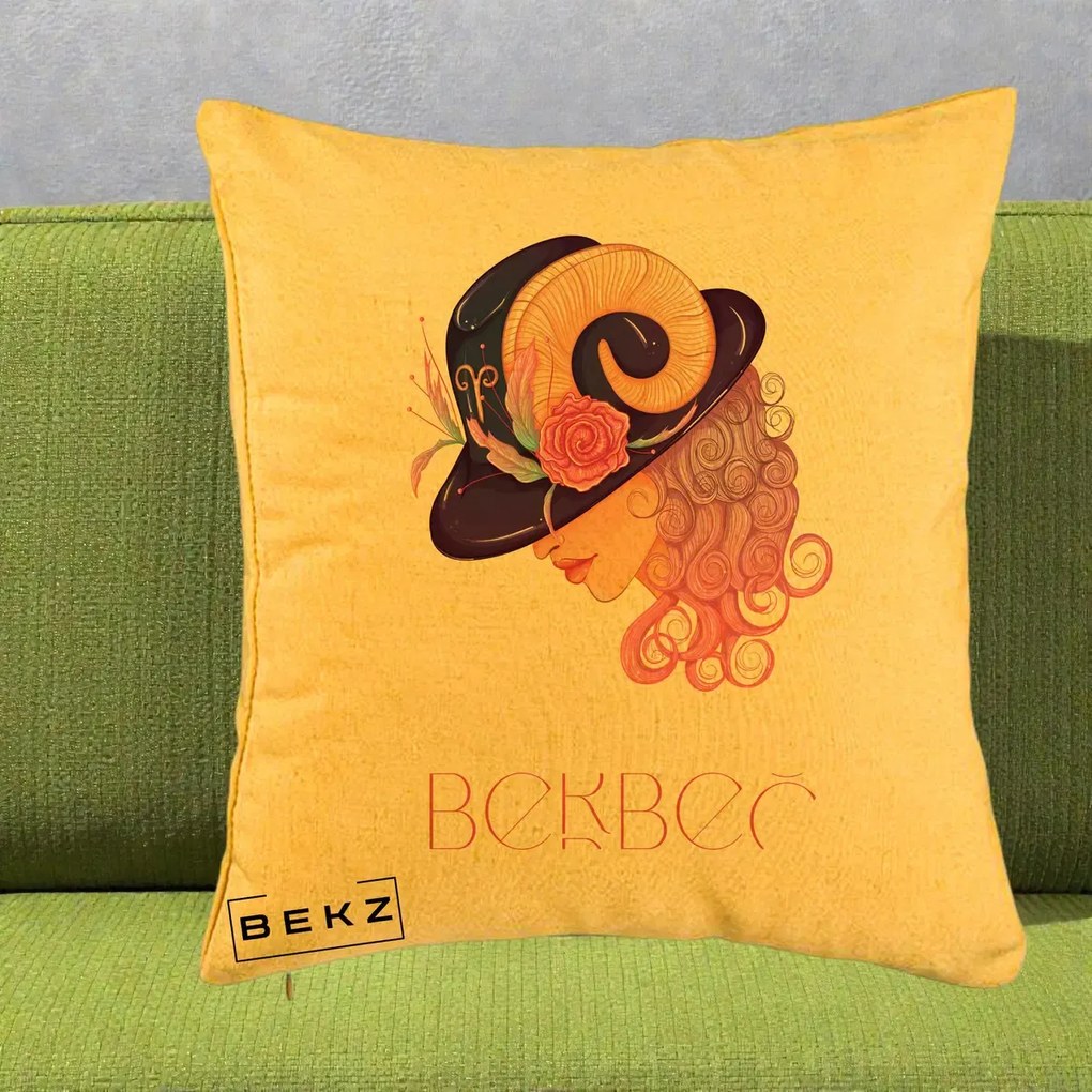 Perna Personalizata Zodie Berbec, 40x40 cm, Galben, Husa Detasabila, Perna Inclusa, BEKZ®