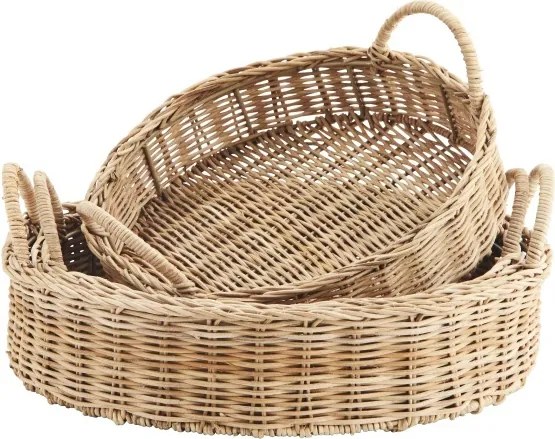 Set 3 tăvi rotunde din rattan împletit manual, D31–40 cm, „Raya"