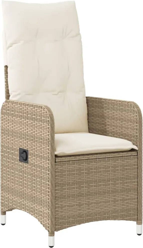 vidaXL Scaun de grădină rabatabil cu perne, bej, poliratan