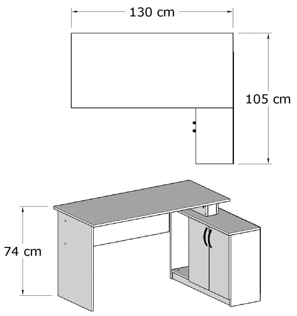 Birou Basak cu 2 Usi si Raft, Alb, 130 x 74 x 105 cm