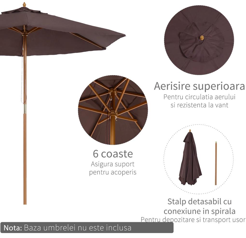 Outsunny Umbrelă de Soare pentru Grădină, Structură din Lemn, Φ250 cm, Ideală pentru Exterior | Aosom Romania