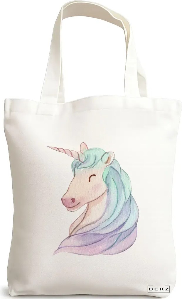 Sacosa de Panza pentru Cumparaturi, Geanta Tote, model Unicorn, 38x34.5 cm, Alba, BEKZ®