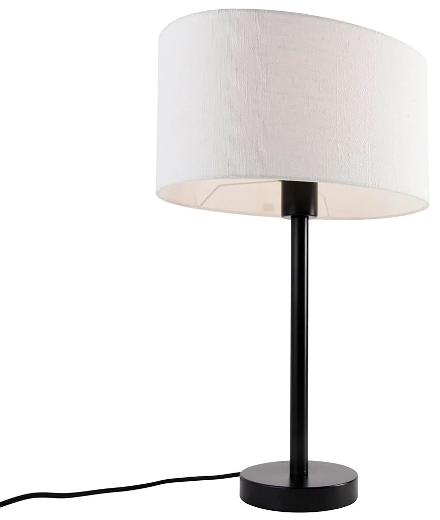 Lampă de masă neagră cu abajur oval din in alb 35cm - Simplo