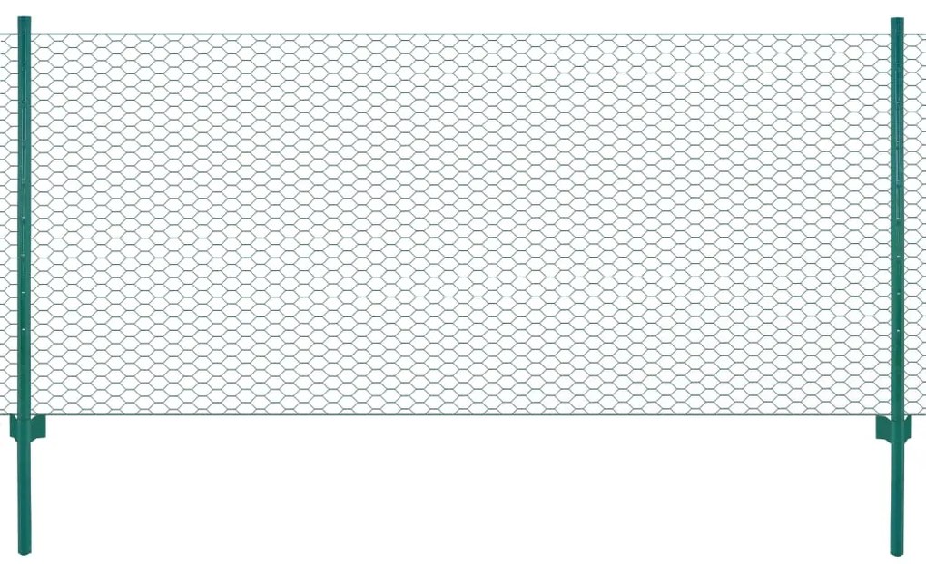 vidaXL Gard din plasă de sârmă cu stâlpi, verde, 25 x 0,5 m, oțel