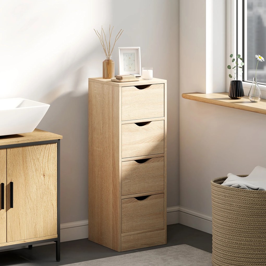 HOMCOM Dulap de Baie Compact cu 4 Sertare și Mânere Sculpatate, Stil Nordic | Aosom Romania