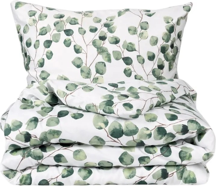 Lenjerie de pat Matex Satin Acuarelă frunze de eucalipt , 140 x 200 cm, 70 x 90 cm