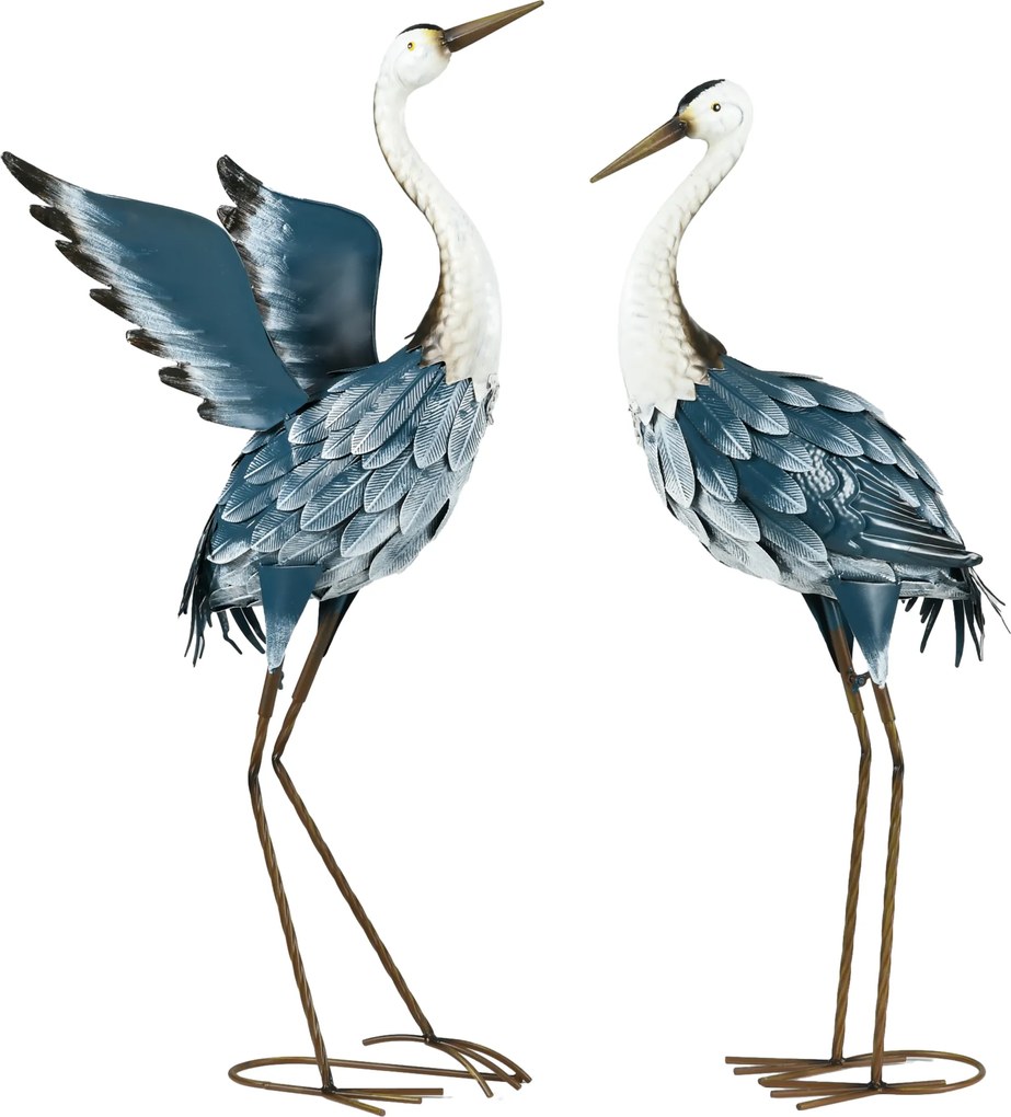 Outsunny Set de 2 statui exterioare pentru grădină, sculptură de stârc din oțel pentru iaz, patio, terasă, gazon, 74/70cm multicolor | Aosom Romania