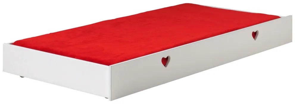 Sertar Pat AMORI pentru Copii, 90x190 cm, Alb (Pin Masiv și MDF), Design Romantic – Vipack
