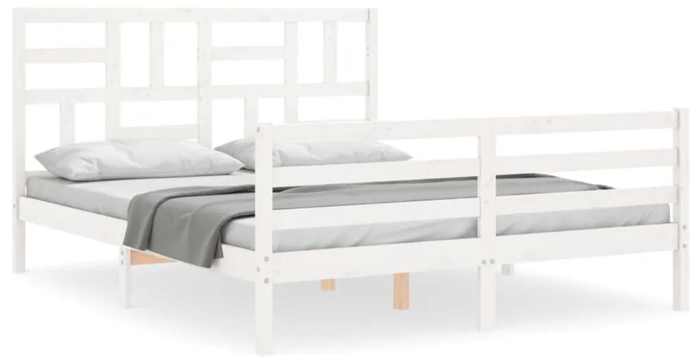 3194902 vidaXL Cadru de pat cu tăblie, alb, king size, lemn masiv
