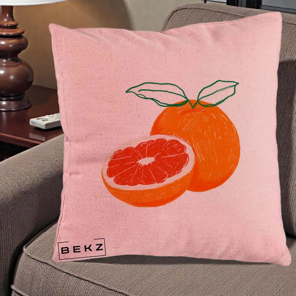 Perna Decorativa Grepfrut Citrus, 40x40 cm, Roz, Husa Detasabila, Perna Inclusa, BEKZ®