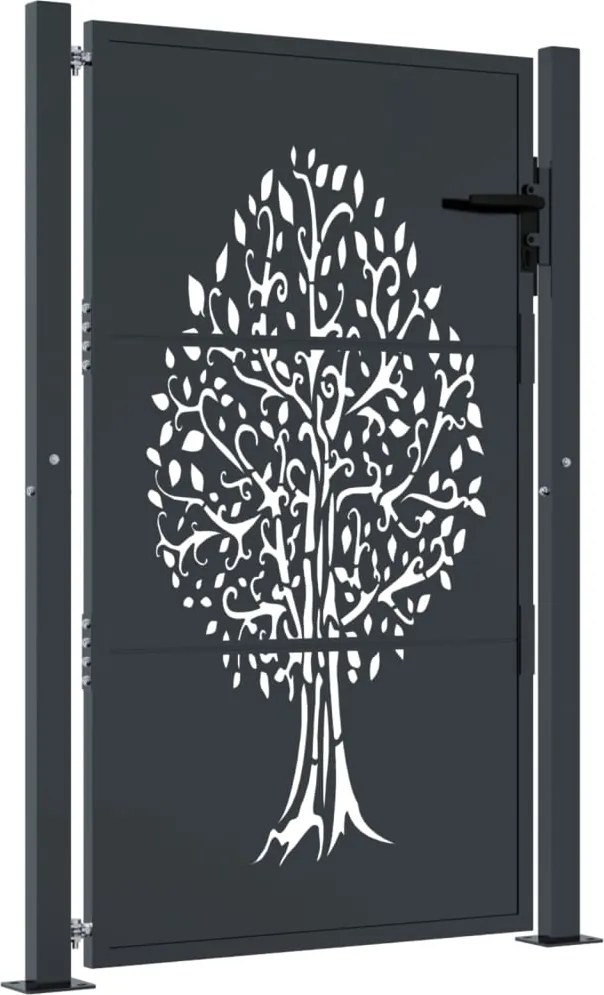 vidaXL Poartă de grădină antracit 100x125 cm oțel model copac