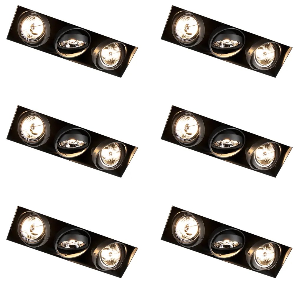 Set de 6 spoturi încastrate negre GU10 AR70 fără ramă cu 3 lumini - Oneon