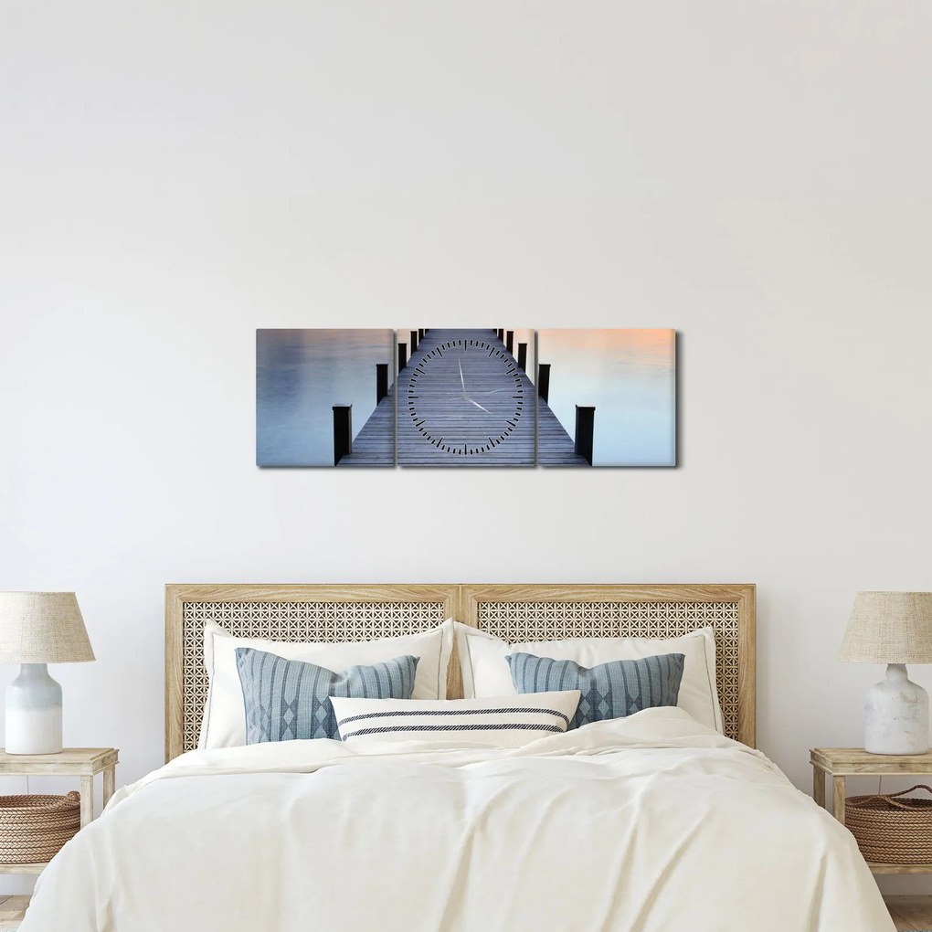 Tablou - Ponton de la Lacul Starnberger, Bavaria, Germania (cu ceas) (90x30 cm)
