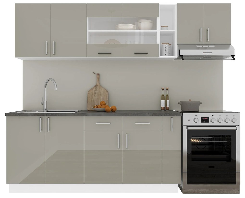 Set haaus V16, Gri Lucios/Alb, MDF, Blat Thermo 28 mm, L 240 cm