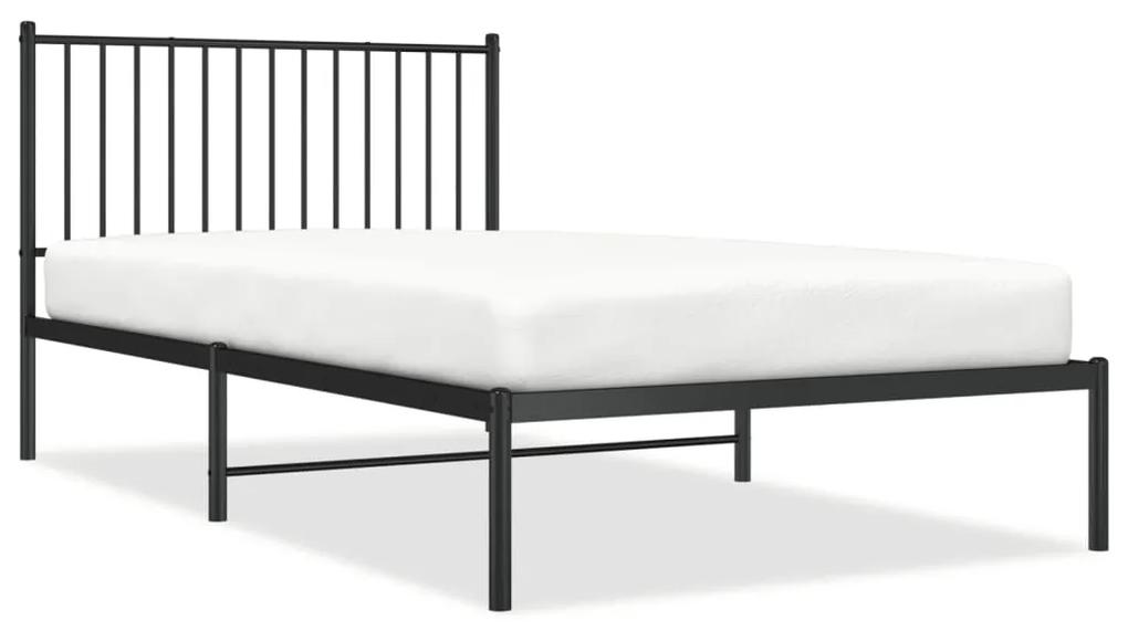 350860 vidaXL Cadru de pat din metal cu tăblie, negru, 107x203 cm