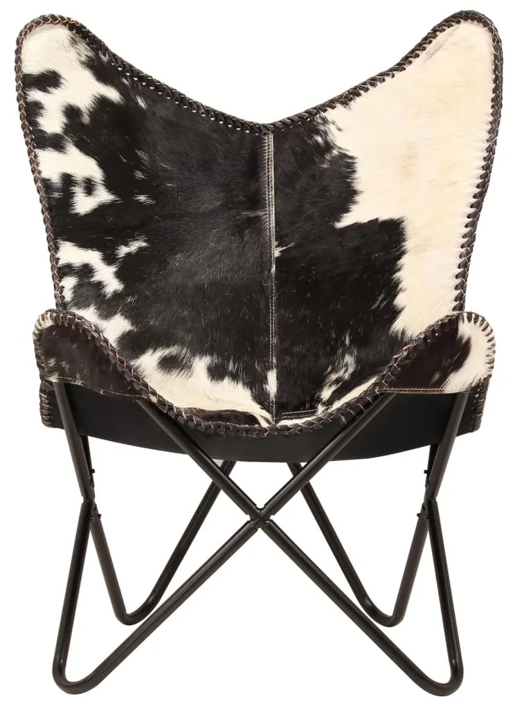 246390 vidaXL Scaun fluture, negru și alb, piele naturală de capră