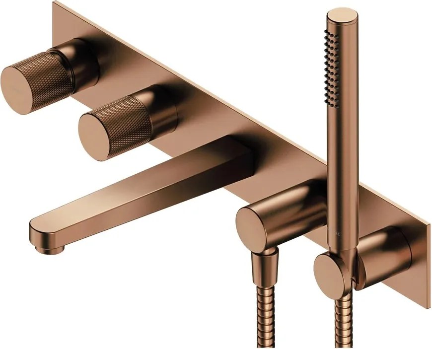 Baterie cada-dus incastrata Omnires Contour cu corp ingropat inclus si set dus finisaj cupru periat