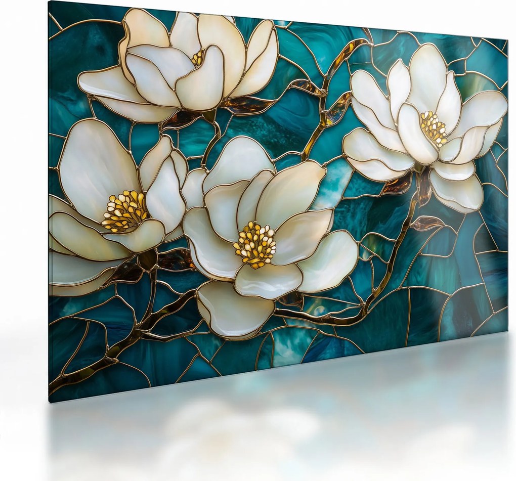 Tablou pe sticlă - Vitraliu cu magnolie (70x50 cm)