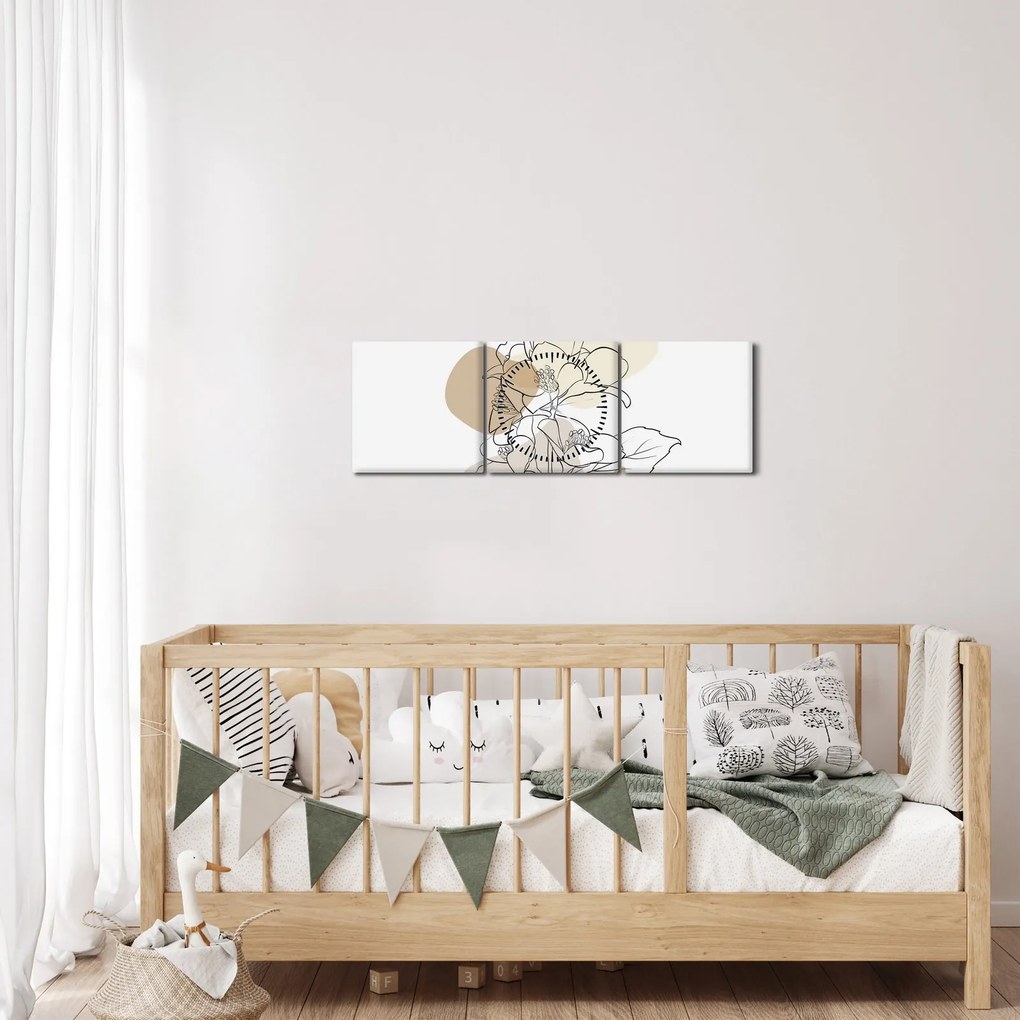 Tablou - Flori bej cu fluture N⁰1 (cu ceas) (90x30 cm)